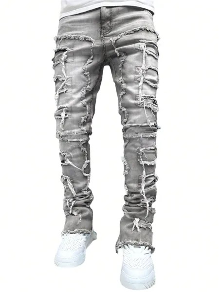 Мужские зауженные джинсы ROMWE Street Life с начесом, серый