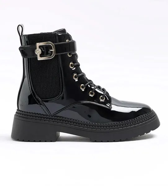 Ботинки River Island Patent Buckle Lace Up, черный