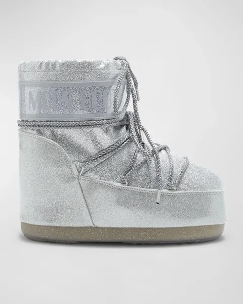 Короткие зимние ботинки на шнуровке с блестками Icon Moon Boot, цвет Silver