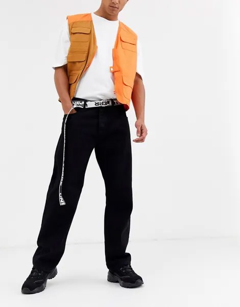 Белый тканый ремень с надписью ASOS DESIGN-Черный