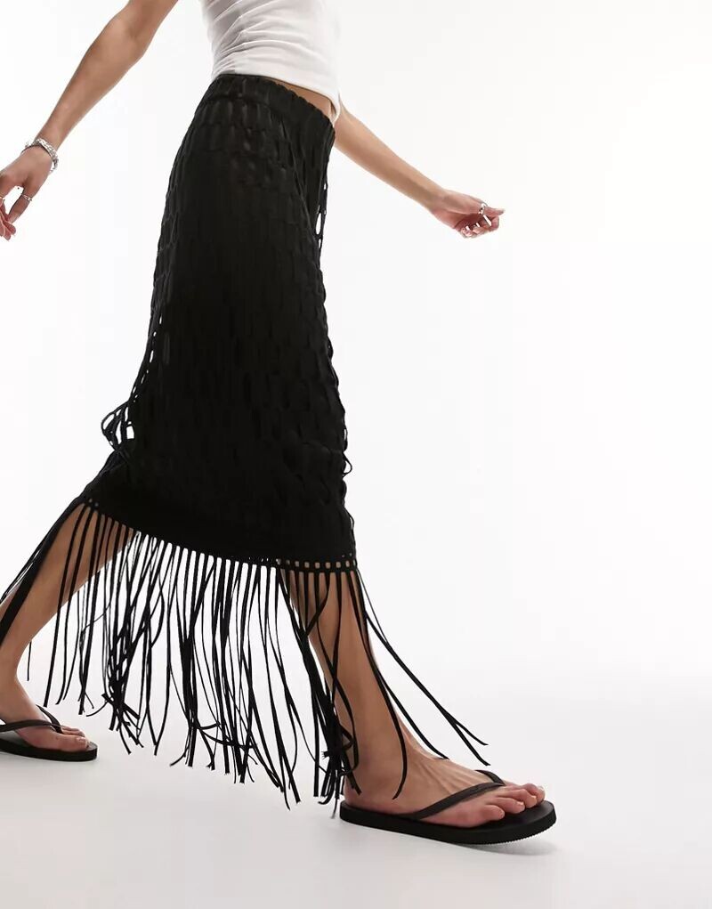Черная юбка миди Topshop