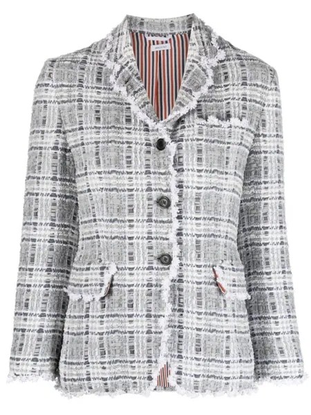 Thom Browne однобортный пиджак с отделкой в технике кроше, серый