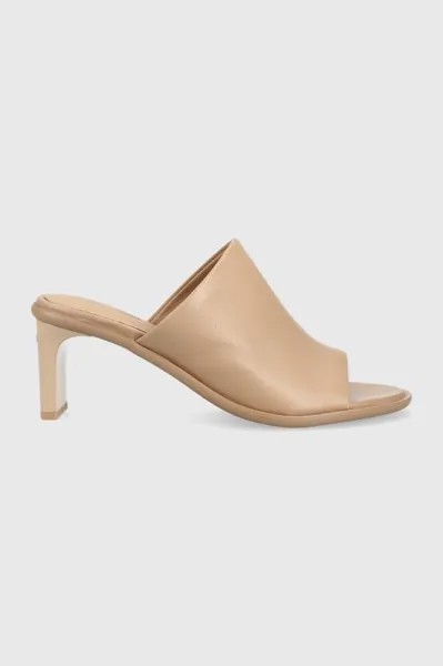 Кожаные шлепанцы CURVED STILETTO MULE Calvin Klein, бежевый