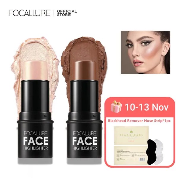 FOCALLURE 2PCS Хайлайтер Макияж Блеск КонтурНый Бронзер Для Лица Мерцание Пудра Кремовая Текстура Осветитель Палочка Женская Косметика