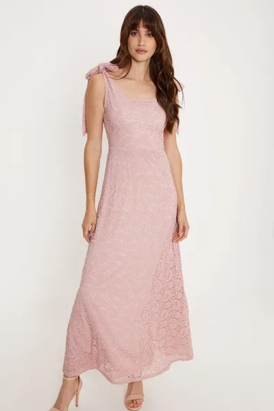 Платье миди с кружевными завязками на плечах Oasis, розовый