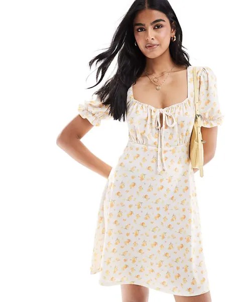 Платье мини с квадратным вырезом и лимонным принтом Miss Selfridge
