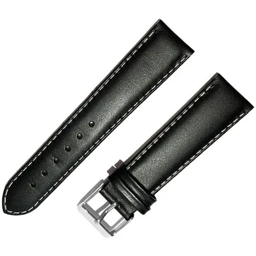 Ремешок 2005-01-1-1/0 M Classic. Черный кожаный ремень с белой строчкой для наручных часов из натуральной кожи 20 мм матовый гладкий