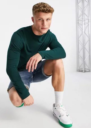 Темно-зеленый лонгслив из органического хлопка с круглым вырезом ASOS DESIGN-Зеленый цвет