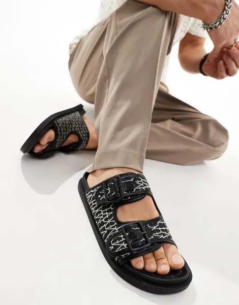 Черные шлепанцы из парусины с двумя пряжками ASOS DESIGN