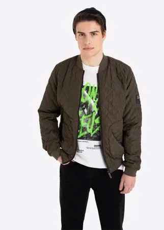 Хаки стёганая куртка-бомбер oversize с нашивкой Gloria Jeans