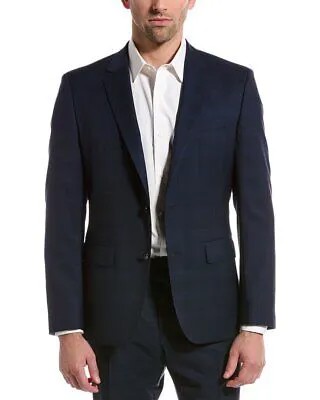 Мужская приталенная шерстяная куртка в однотонную клетку Boss Hugo Boss синяя 40R