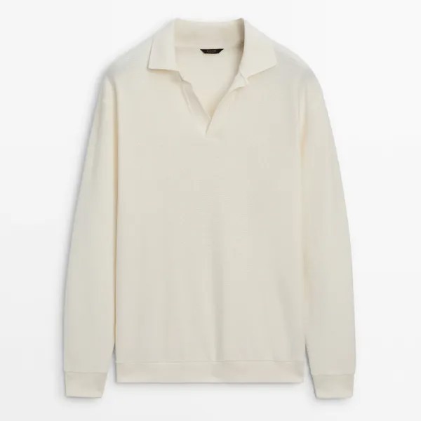 Футболка-поло Massimo Dutti Textured Cotton Blend, кремовый