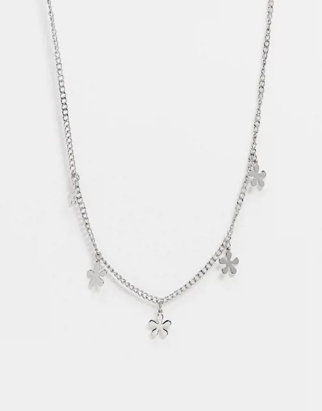 Серебристое ожерелье с подвесками в виде цветов ASOS DESIGN-Серебристый
