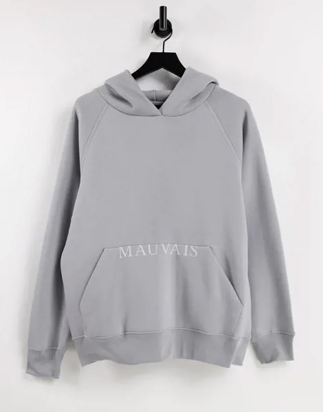 Серый худи в стиле oversized с половинным логотипом Mauvais