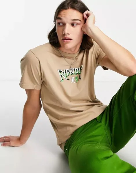 Бежевая футболка RIPNDIP с принтом на груди и спине Rip N Dip