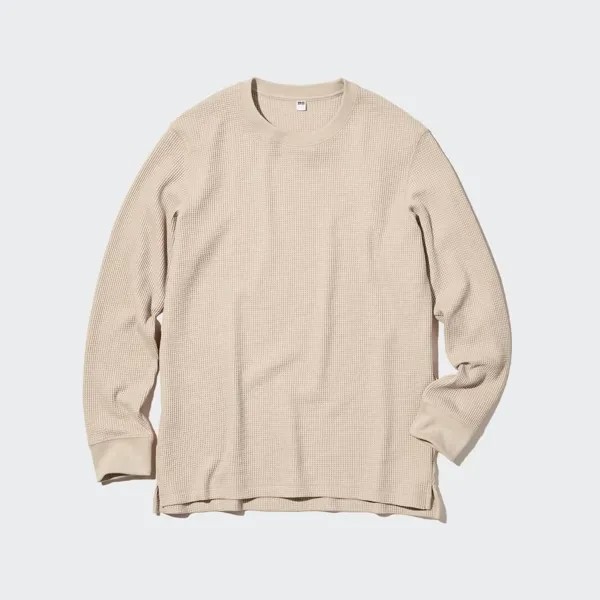 Лонгслив Uniqlo Waffle Crew Neck, кремовый
