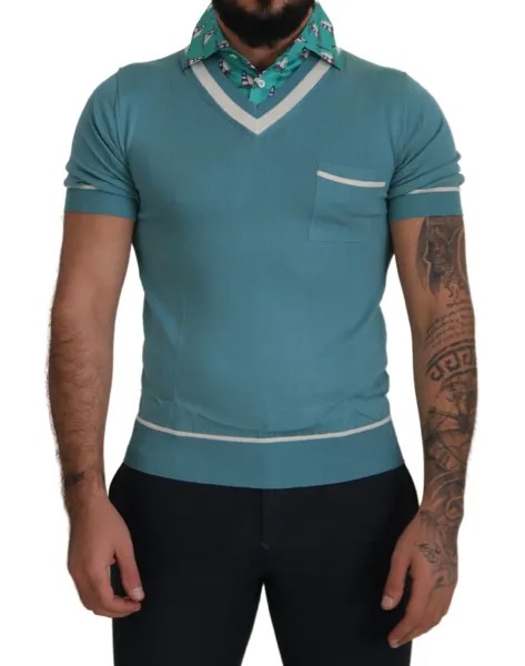 Футболка DOLCE - GABBANA синяя шелковая футболка-поло мужская с v-образным вырезом IT48/ US38 / M Рекомендуемая розничная цена 1300 долларов США