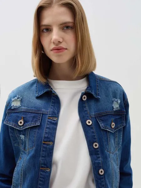Короткая джинсовая куртка с потертостями Hybrid, цвет dark wash