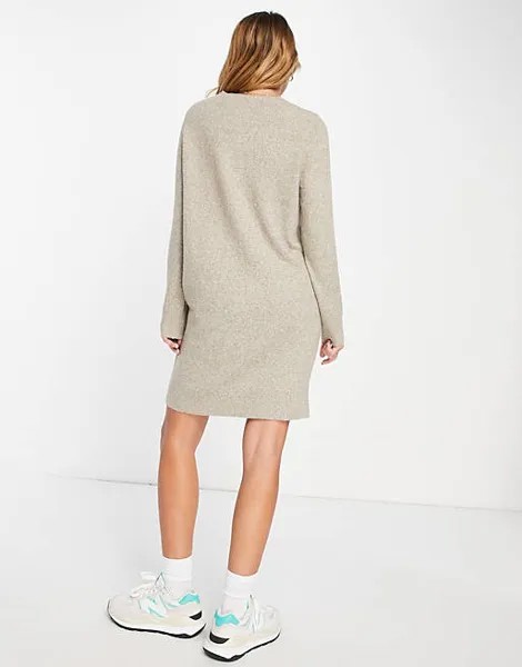 Бежевое меланжевое мини-платье-джемпер Vero Moda