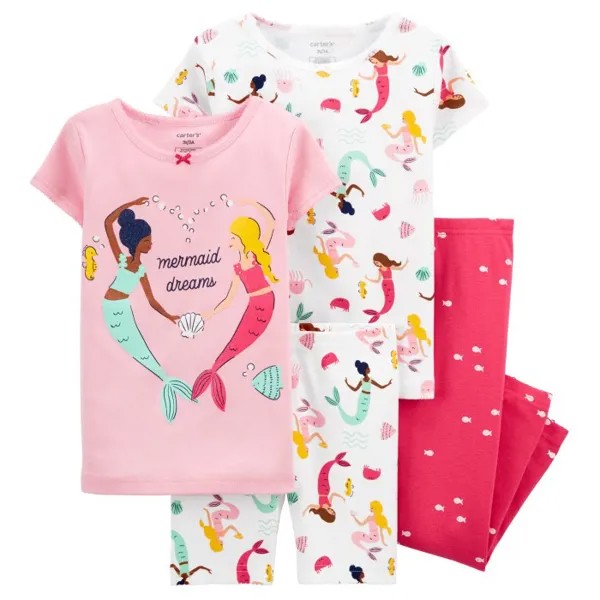 Carter's Пижама для девочки с русалками (2 футболки, шорты, брюки)