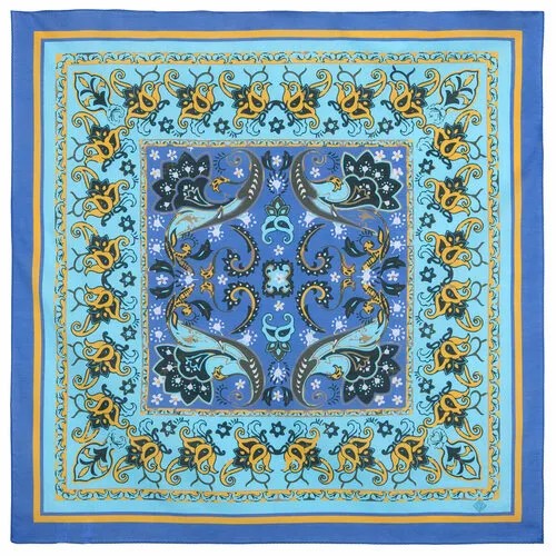 Платок Павловопосадская платочная мануфактура,70х70 см, синий, бирюзовый