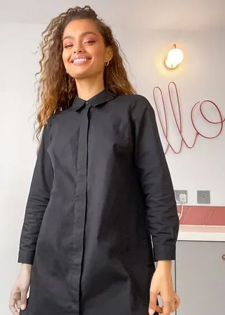 Черное хлопковое платье-рубашка мини ASOS DESIGN Petite-Черный