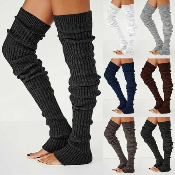 Женщины Дамы Зимняя мода Поверх колена Теплый хлопок Вязаные носки Грелки для ног Наряд Длинные сапоги Манжеты Теплые вязаные чулки для ног