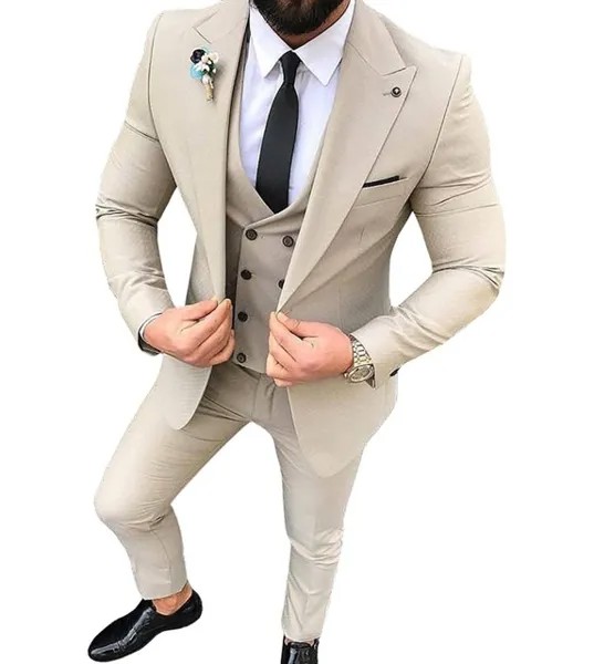 Для мужчин костюмы комплект одежды из 3 предметов Slim Fit Повседневное Женихи Для мужчин Армейский Зеленый Шампанское с лацканами деловой смо...
