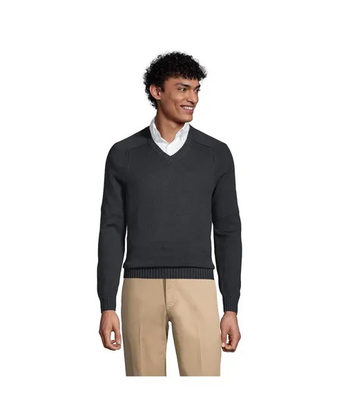 Школьная форма, мужской хлопковый свитер с v-образным вырезом из модала Lands' End
