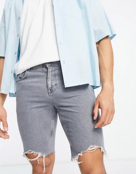 Серые джинсовые шорты узкого кроя с необработанным краем ASOS Design-Серый