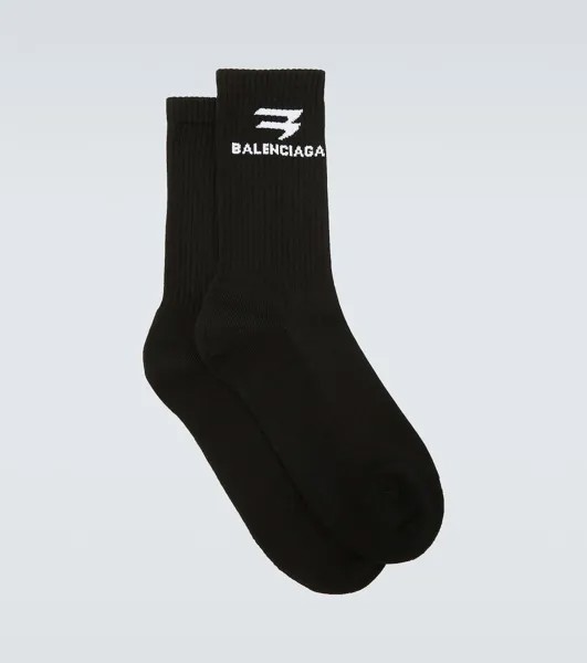Трикотажные носки в рубчик с логотипом Balenciaga, черный