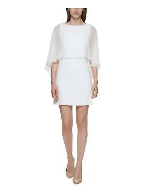 CALVIN KLEIN Женское белое шифоновое короткое платье-накидка с рукавами-крылышками 16