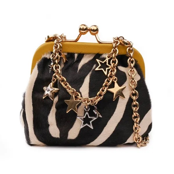 DOLCE - GABBANA Мини-кожаная сумка-кошелек Zebra с цепочкой со звездами и кристаллами, золото 12184