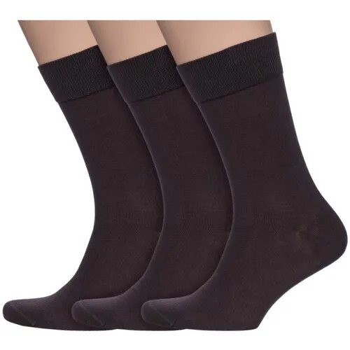 Комплект из 3 пар мужских носков Grinston socks (PINGONS) из 100% хлопка коричневые, размер 29