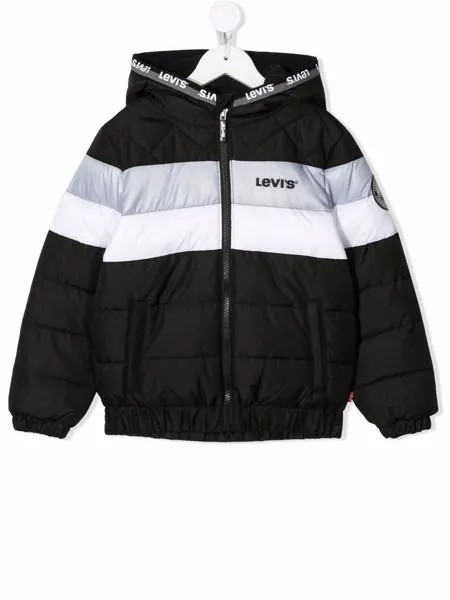 Levi's Kids пуховик в стиле колор-блок с капюшоном