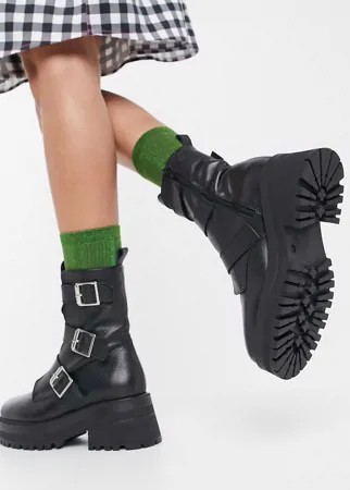 Черные кожаные ботинки с массивными пряжками ASOS DESIGN Alex-Черный