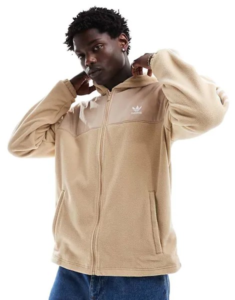 Adidas Originals – adicolor – худи из флиса бежевого цвета с дубленкой и 3 полосками