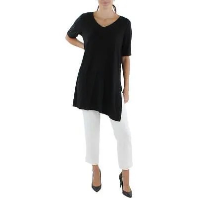 Женская черная вязаная футболка Eileen Fisher с V-образным вырезом, верхняя рубашка-туника M BHFO 6186