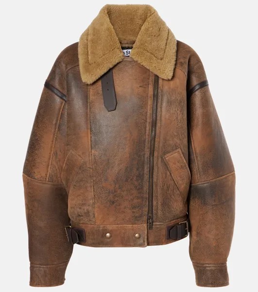 Кожаная куртка Lakota на подкладке из овчины Acne Studios, коричневый