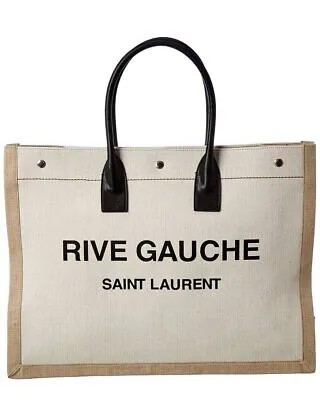 Мужская сумка-тоут Saint Laurent Noe Rive Gauche из холста и кожи белого цвета
