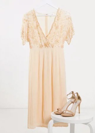 Розовое платье миди 2 в 1 с плиссированной юбкой Frock and Frill-Розовый цвет