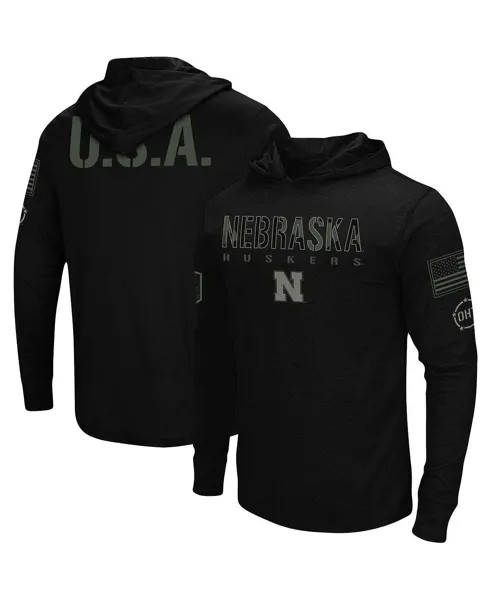 Мужская черная футболка с длинным рукавом и худи в стиле милитари Nebraska Huskers OHT Colosseum