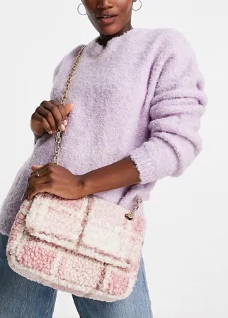 Розовая плюшевая сумка в клетку через плечо с клапаном My Accessories London-Розовый цвет