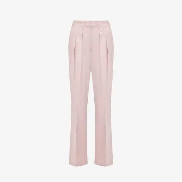 Широкие брюки со средней посадкой и двойными складками из смесовой шерсти Victoria Beckham, розовый
