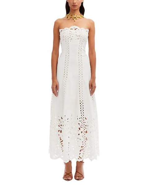Платье без бретелек с цветочным вырезом Oscar de la Renta, цвет White