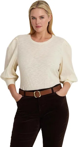 Топ больших размеров из джерси и поплина с объемными рукавами LAUREN Ralph Lauren, цвет Mascarpone Cream