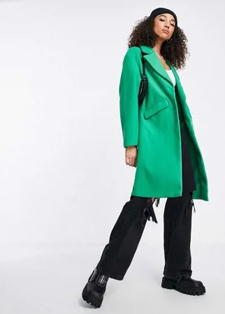 Зеленое удлиненное пальто классического кроя Bershka-Зеленый цвет