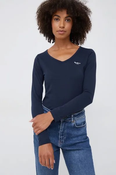 Футболка с длинными рукавами, хлопок Pepe Jeans, темно-синий