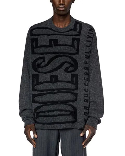 Шерстяной свитер оверсайз с круглым вырезом K-Floyd из двойного жаккарда Diesel, цвет Gray