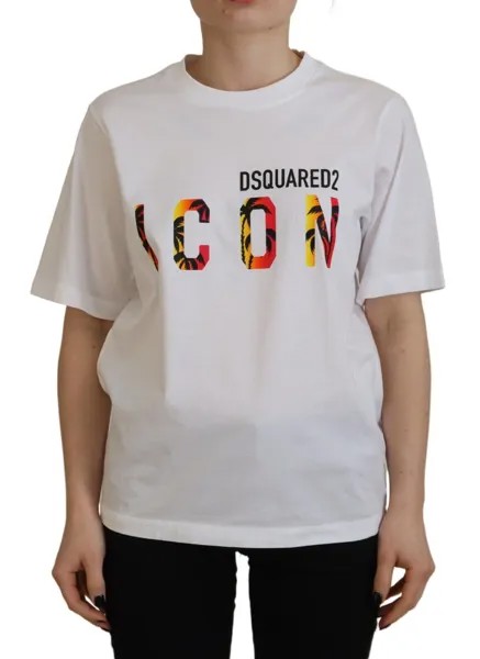 Футболка DSQUARED2 Белая хлопковая блестящая футболка с круглым вырезом Icon East IT38/US4/XS 340 долларов США